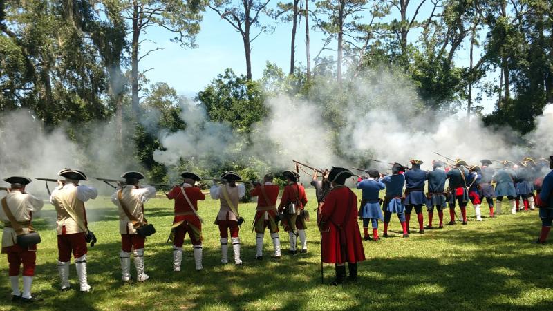 Fort Mose Militia firing their historic weapons in a demonstration