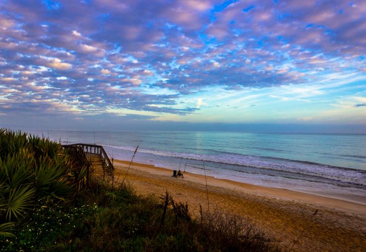 View of Gamble Rogers beach during sunrise