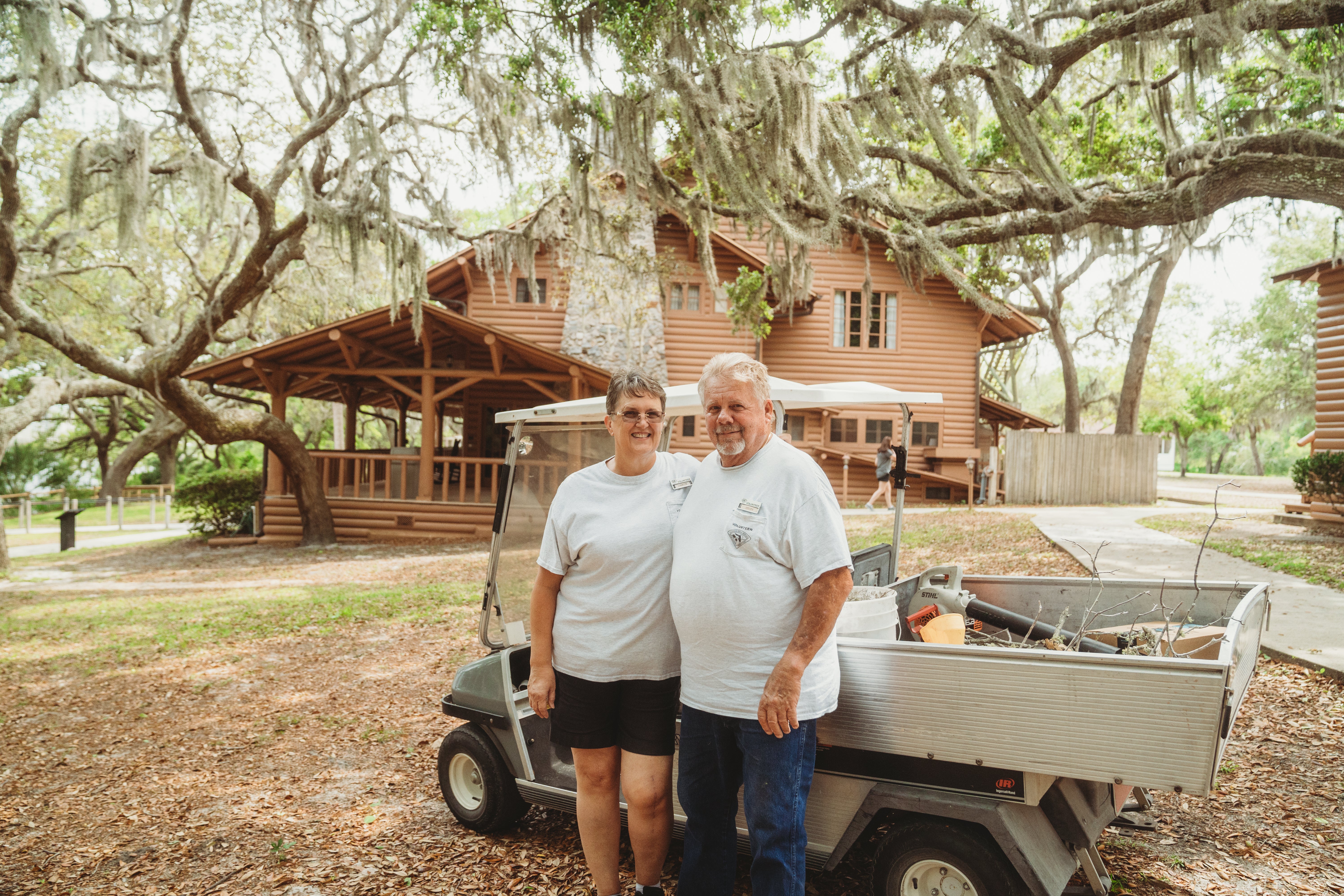 Two volunteers at Camp Helen State Park.