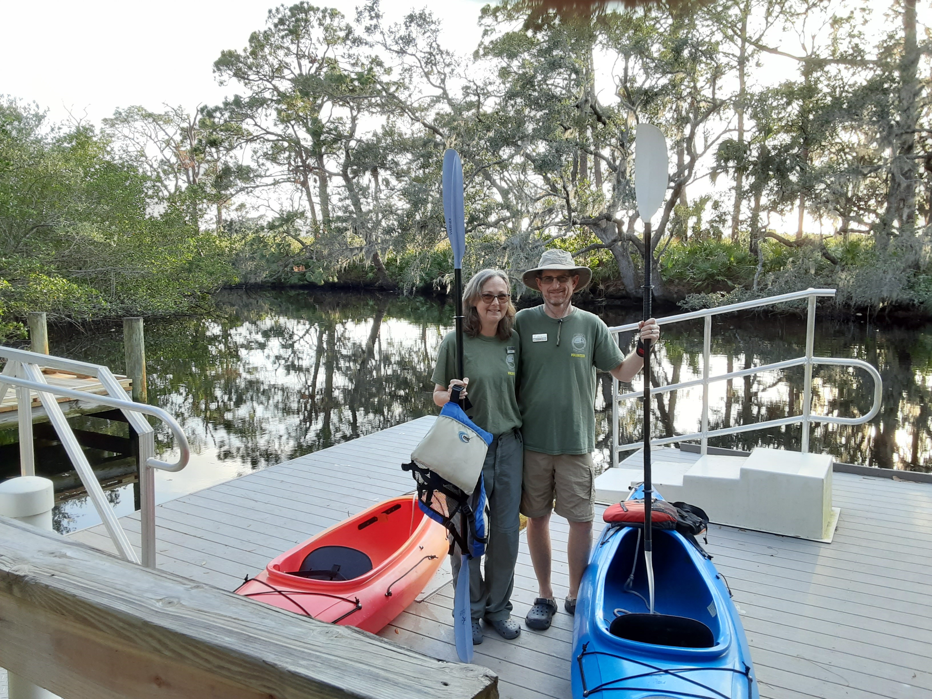 Steve and Lana Turner prepare for a paddle event at Oscar Scherer State Park.