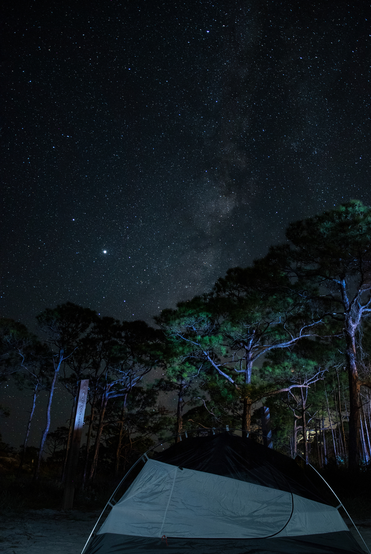 Camping under the night sky at Dr. Julian G. Bruce St. George Island State Park