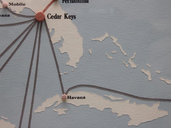 Close-up of map of Florida with hand lettering