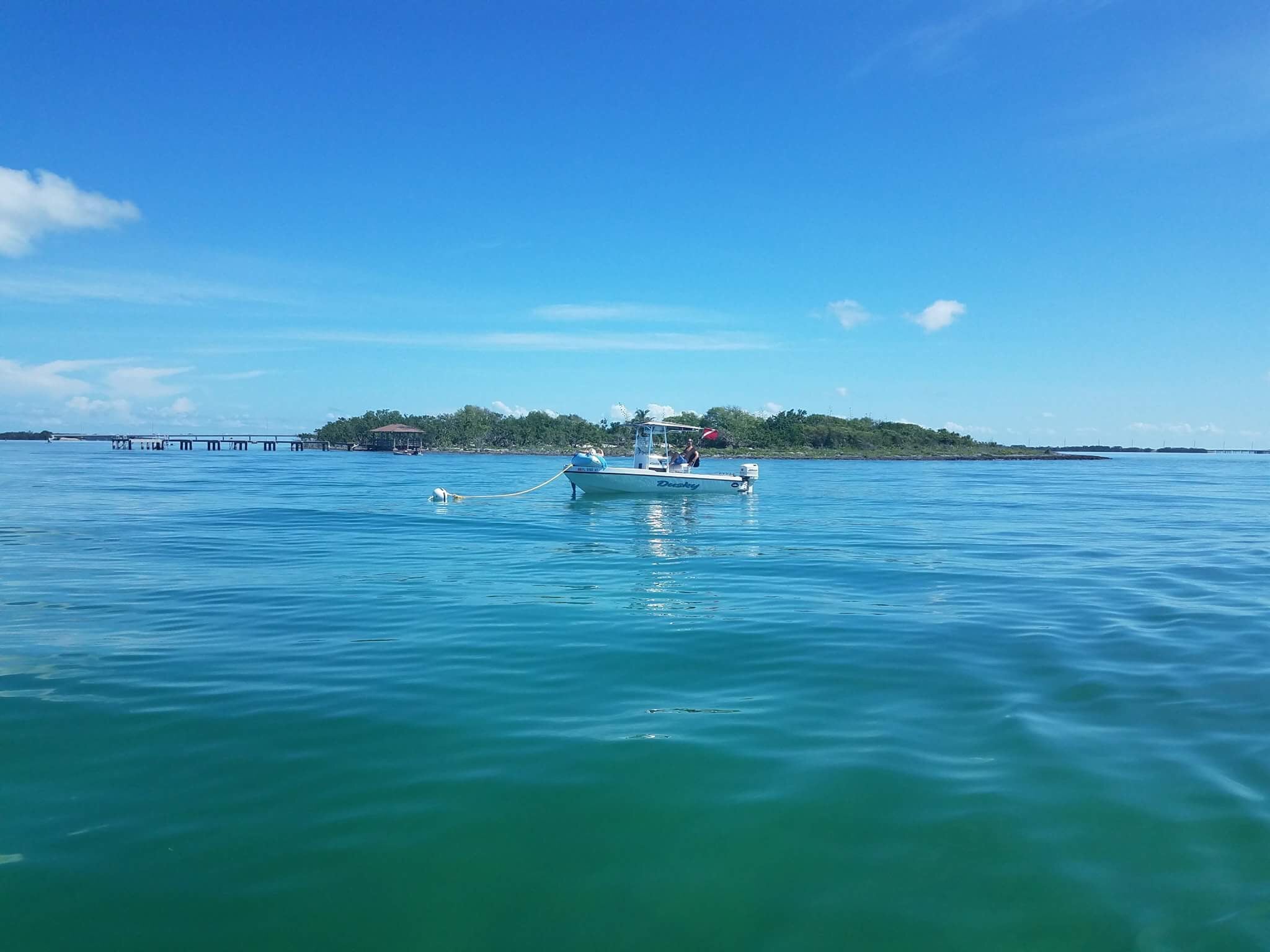 A boater using a mooring buoy at Indian Key.