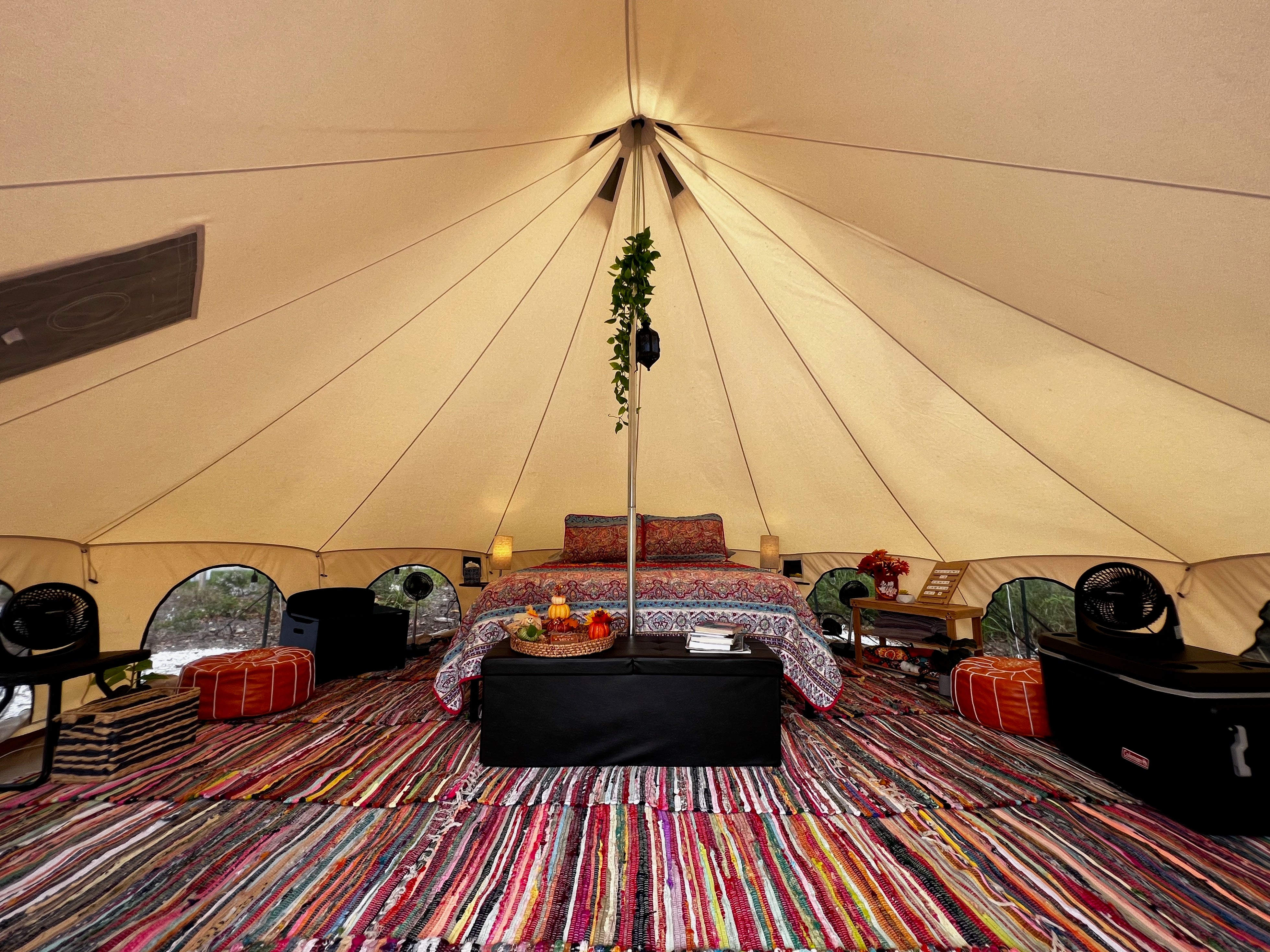 Inside the glamping tents, Site A and Site B.