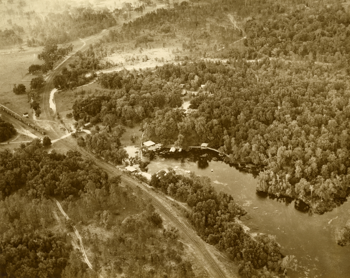 Aerial view looking north over Rainbow Springs, circa 1954