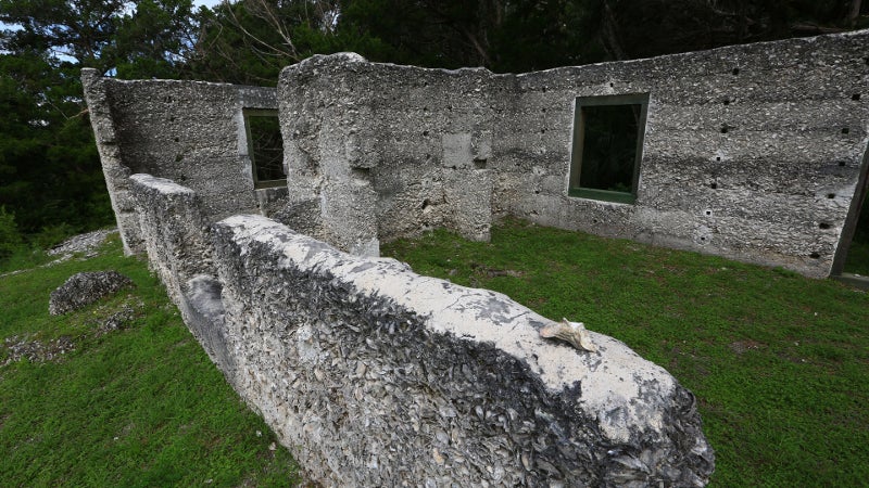 ruins of an old building made from white shell wall