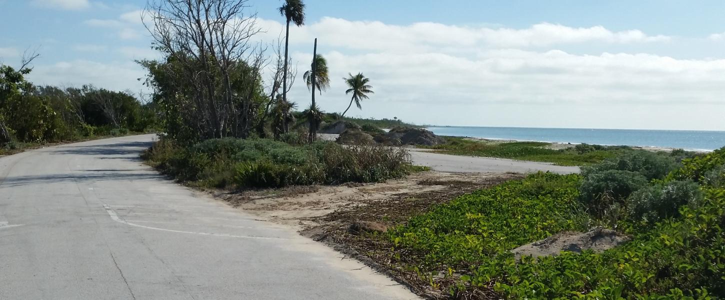 A view of the repaired road along the beach shore.