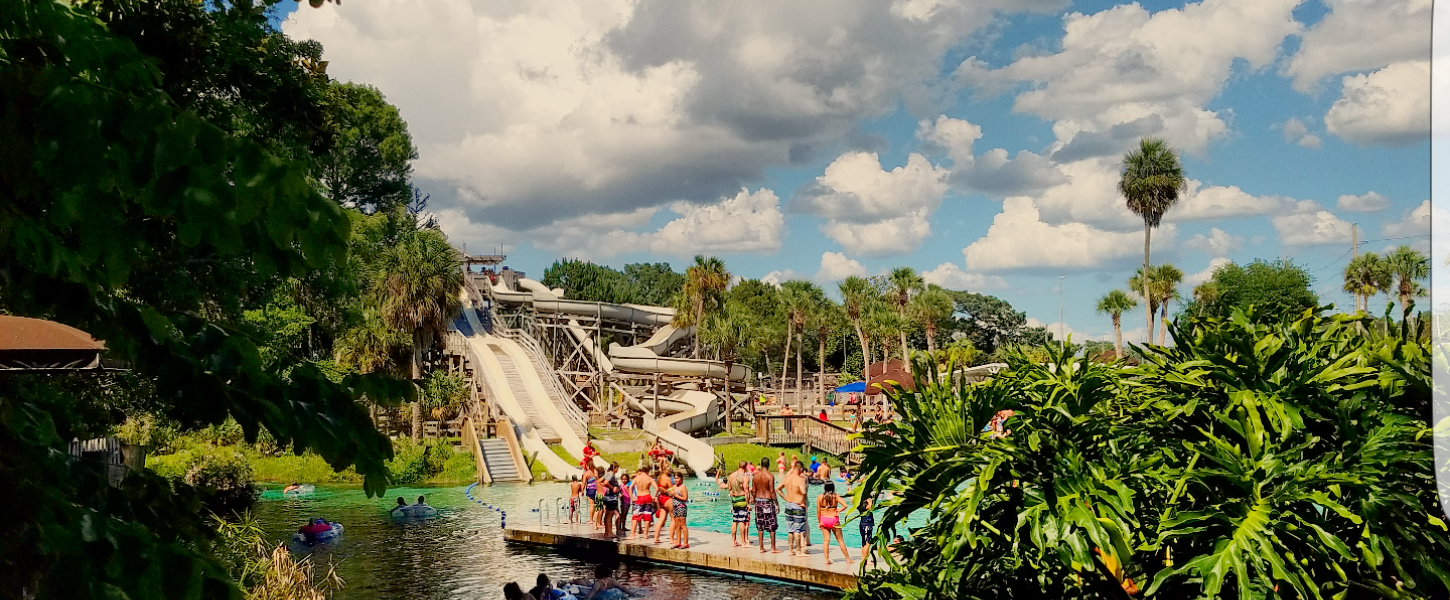 A view of the water slides at Bucchaneer Bay.