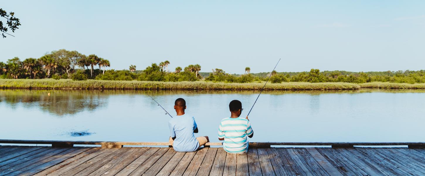 Two boys fishing at Tomoka State Park