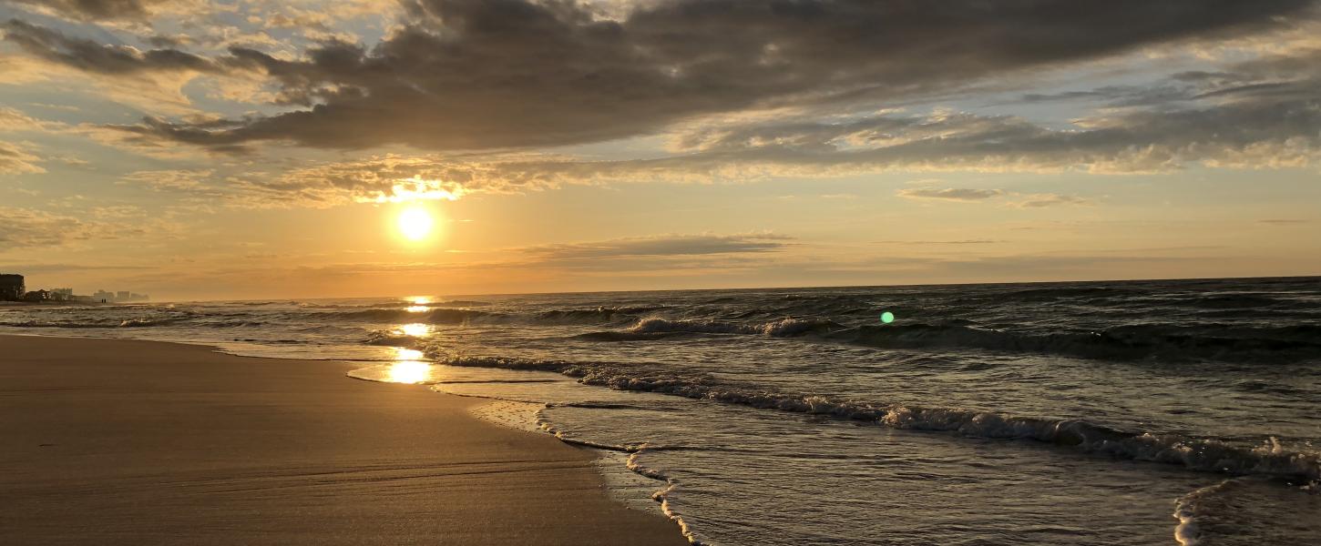 The beach at sunset.