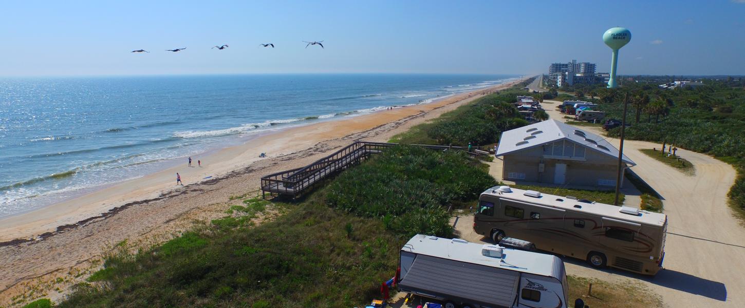 View of RV campers overlooking the ocean