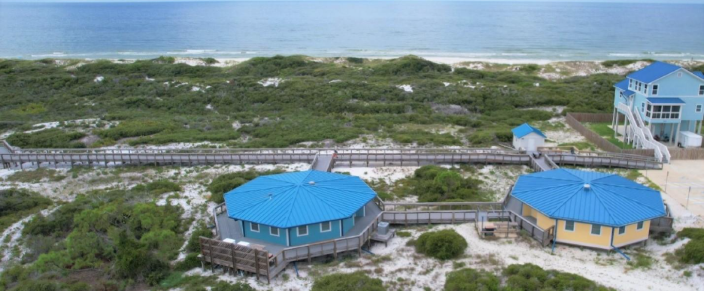 The cabins at Rish from above.