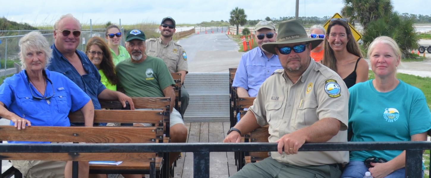 Friends members taking tram tour of the park. 