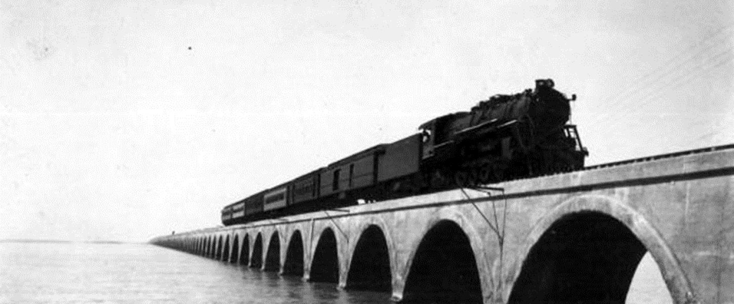 A train runs across the long key bridge