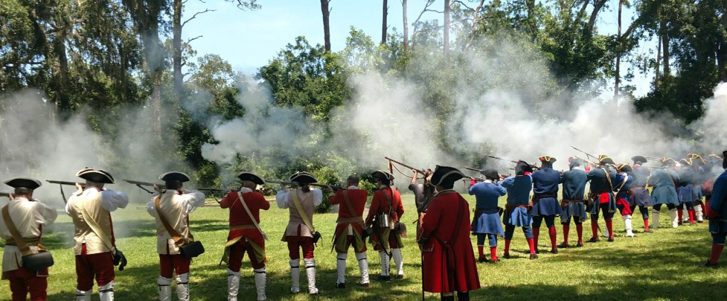 Fort Mose Militia firing their historic weapons in a demonstration