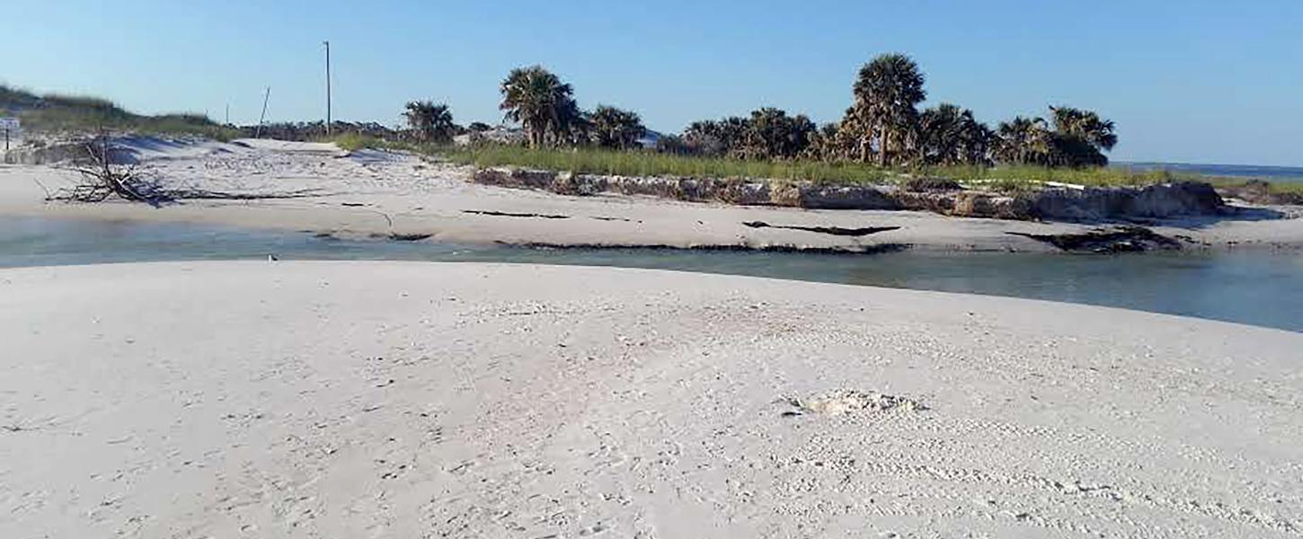 A view of the breach dividing the two land masses at St. Joseph.