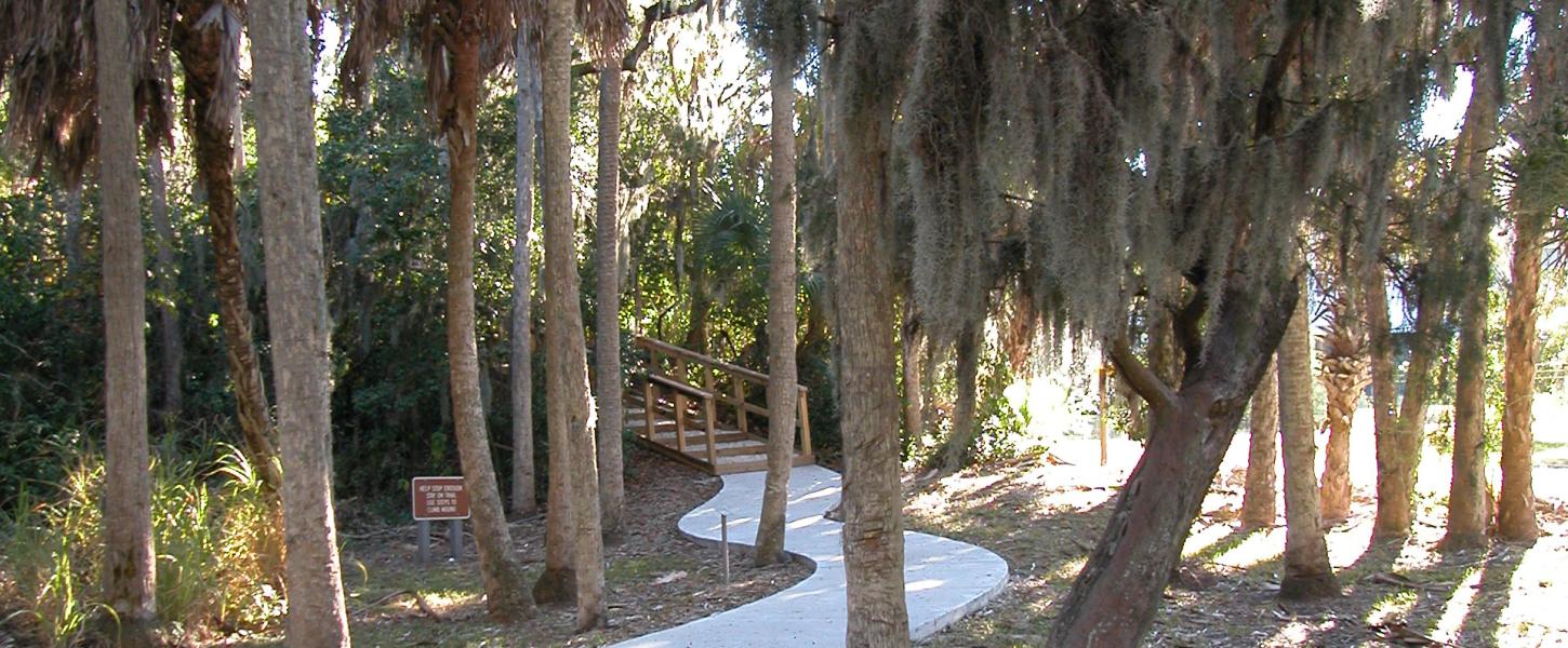 A view of the paved path leading to the mound.