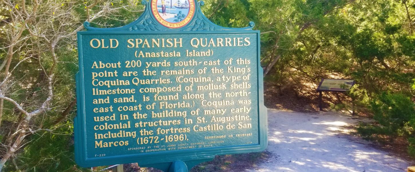 A view of the sign at the entrance way to the old Spanish quarries.
