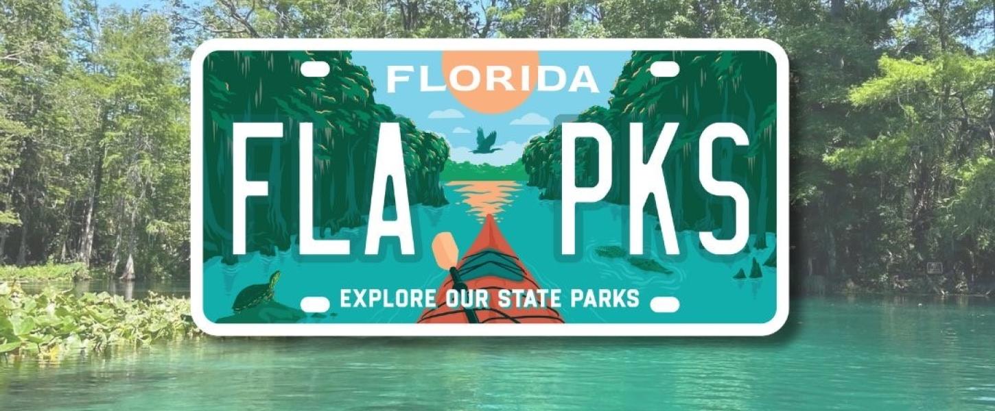 A graphic of a license plate that reads "FLA PKS" with a spring in the background.