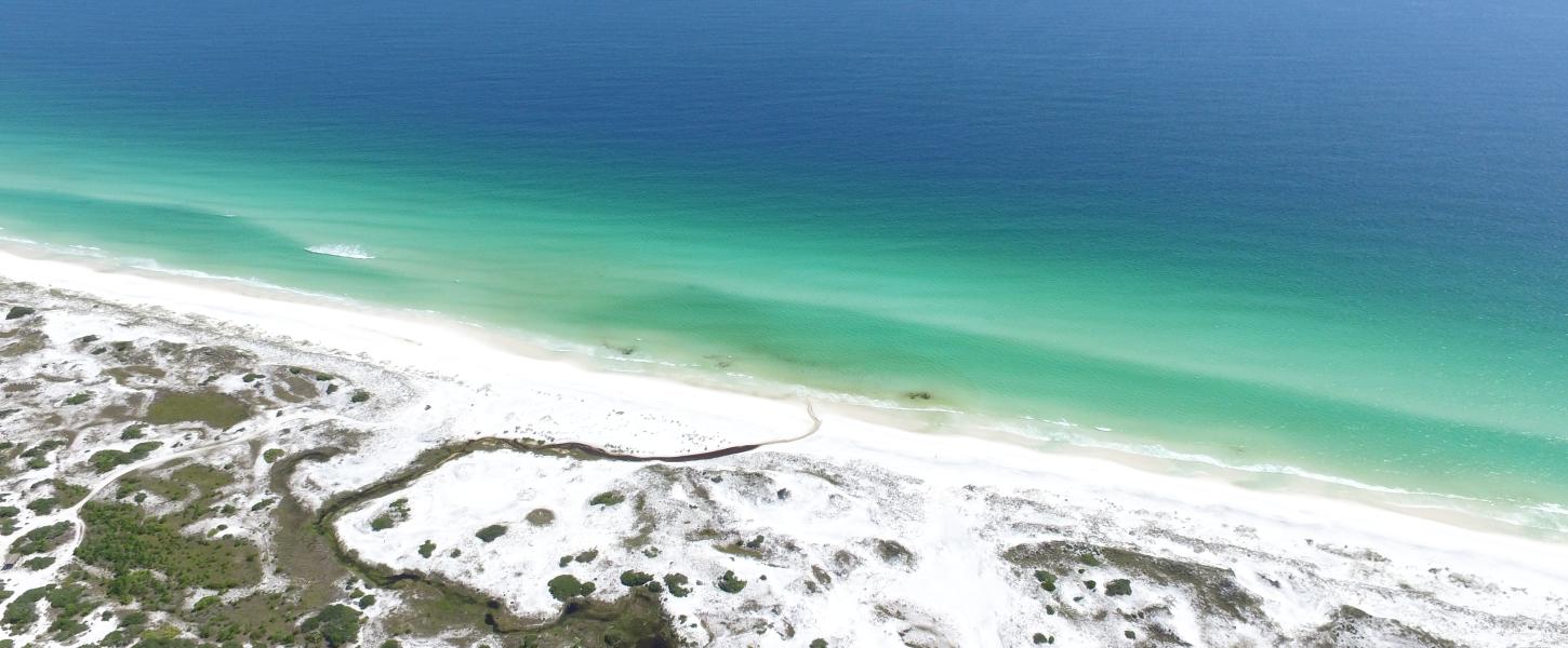 An arial view of the Topsail Hill ocean coast.