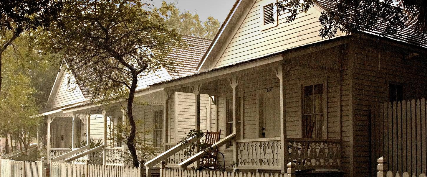 A street view of one of the small community houses.