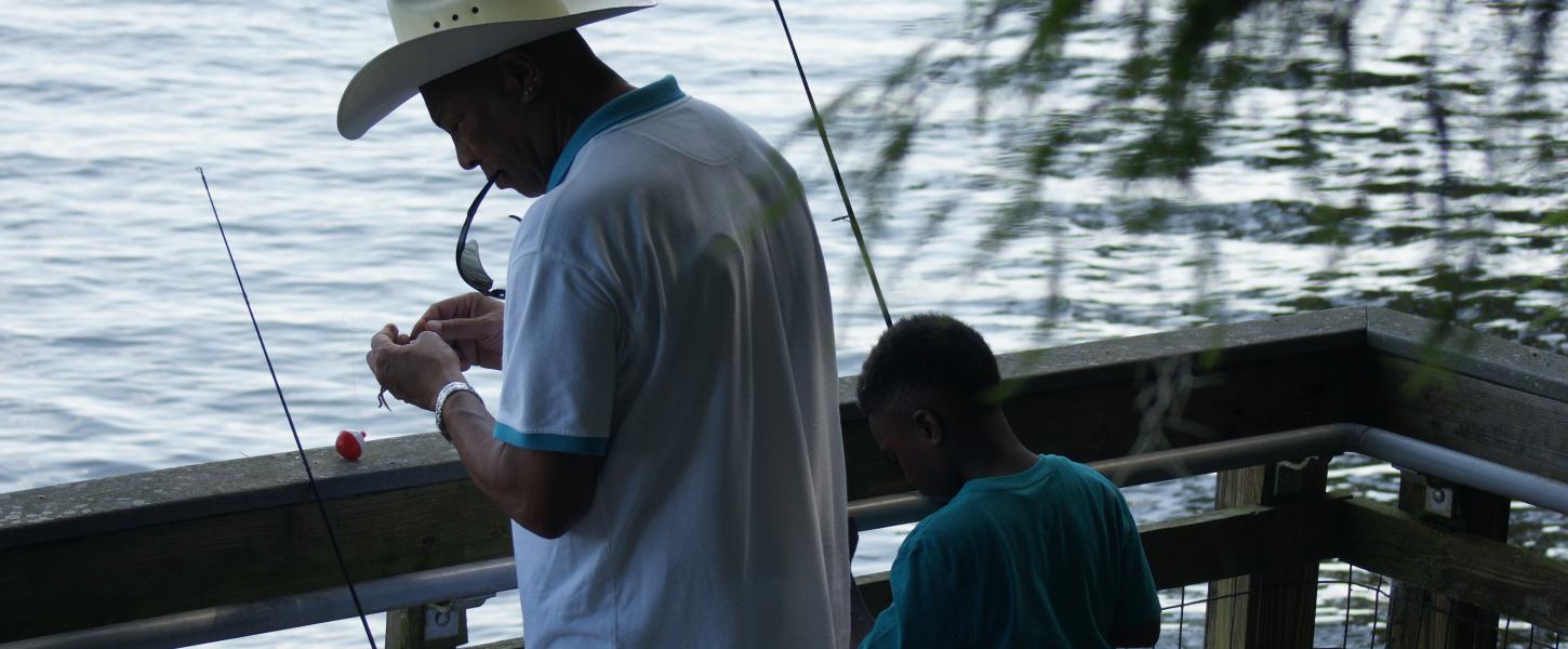 dad and son fishing