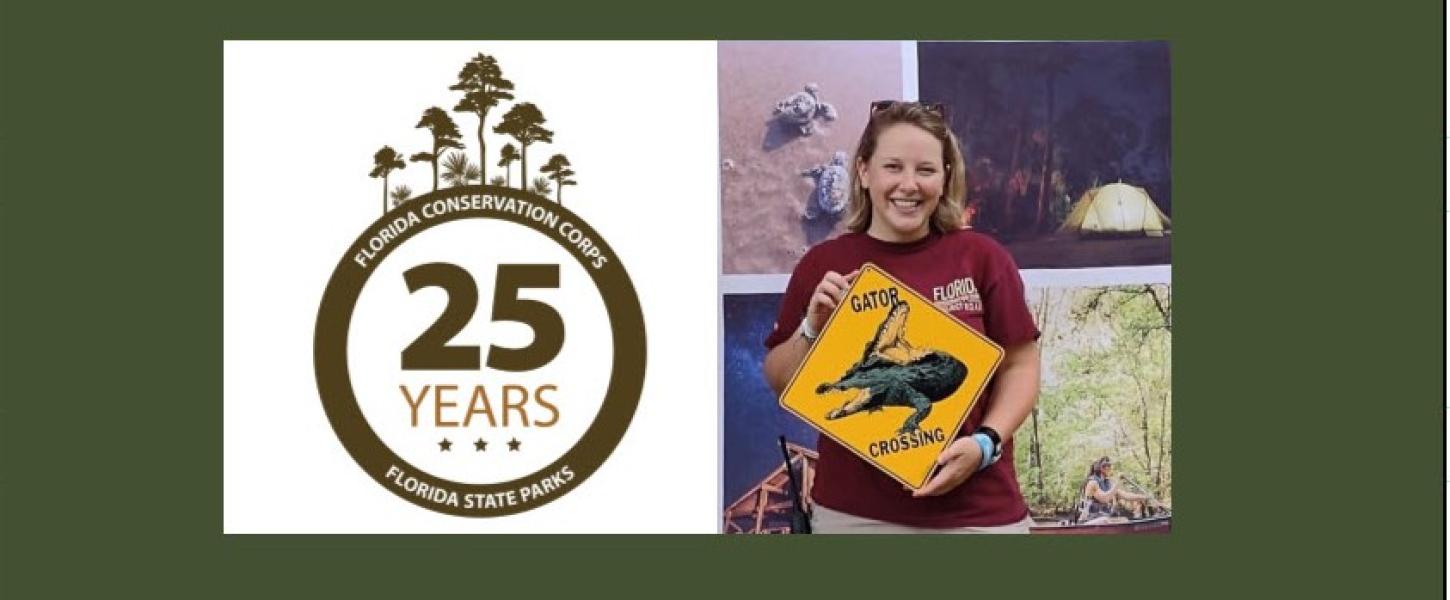 Anna Kellner poses with an alligator sign used in one of her programs.