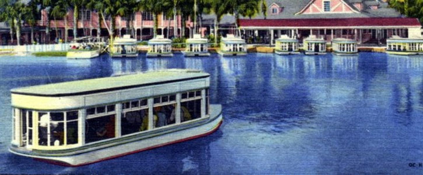 A historic postcard showing glass-bottom boats at Silver Springs. Courtesy Florida Memory.