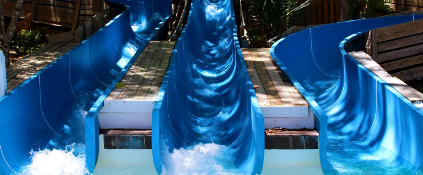 Three water slides at the former Wild Waters Park at Silver Springs State Park. 