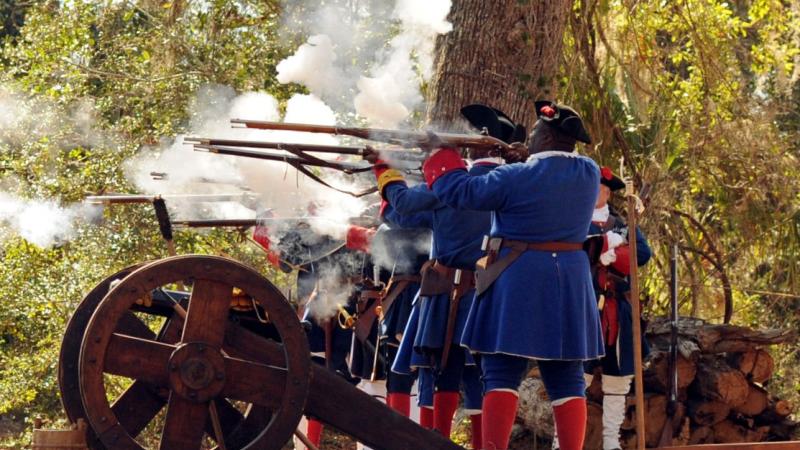 Fort Mose Militia firing their historic weapons in a demonstration