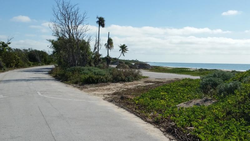 A view of the repaired road along the beach shore.