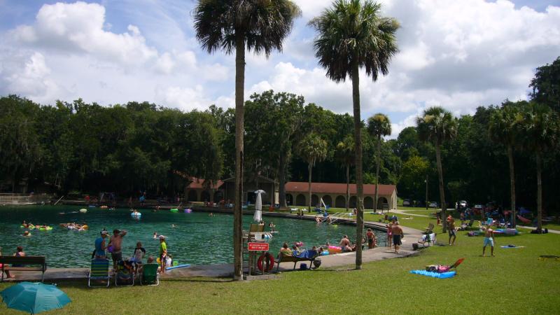 Visitors around the spring at De Leon