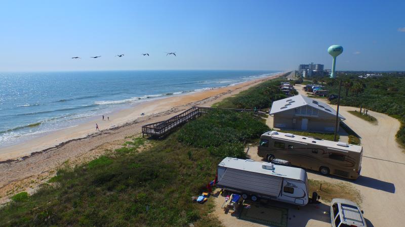 View of RV campers overlooking the ocean