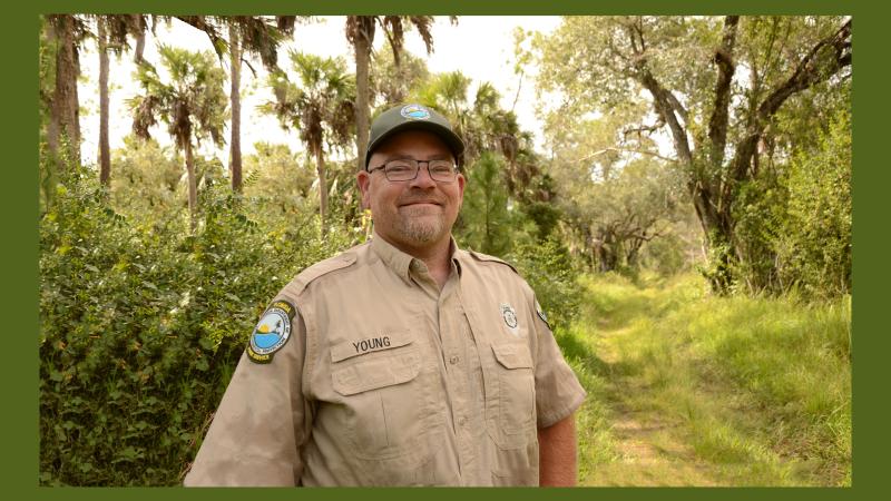 Park Ranger David on the historical Old Marco Road.