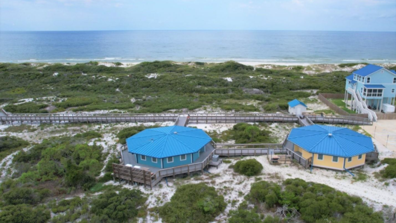 The cabins at Rish from above.