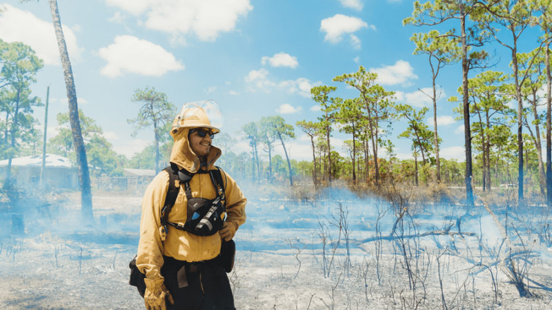 G. Maldonado in prescribed fire equipment. 