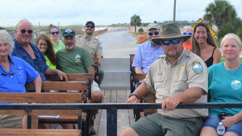 Friends members taking tram tour of the park. 