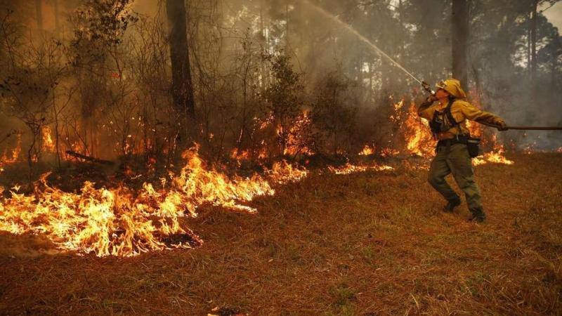 Chris Camargo works on a prescribed fire.