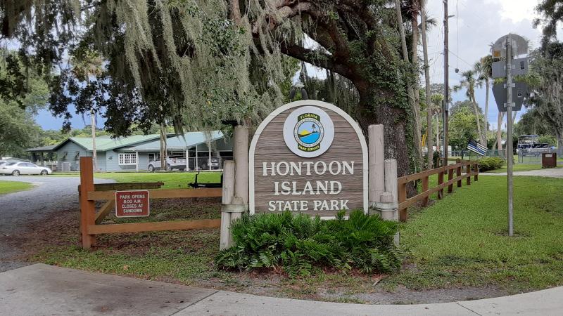 Welcome to Hontoon Island State Park. Pictured here is the park entrance sign.
