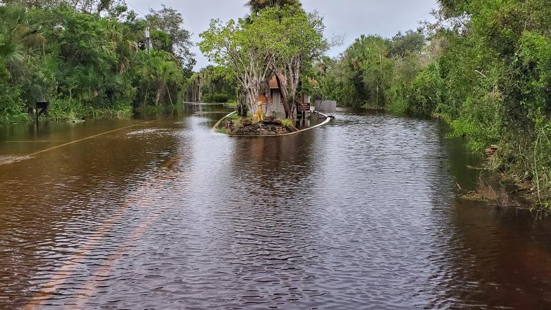 flood water from Hurricane Ian at the ranger station.