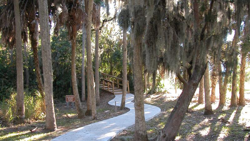 A view of the paved path leading to the mound.