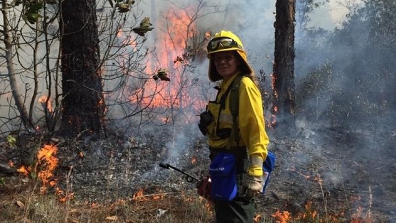 Park Ranger Nicole Finen during prescribed fire