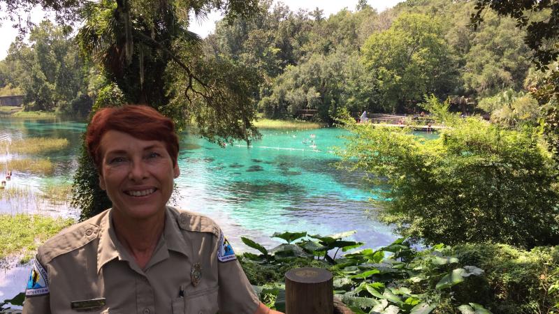 Thea, standing in front of the springs.