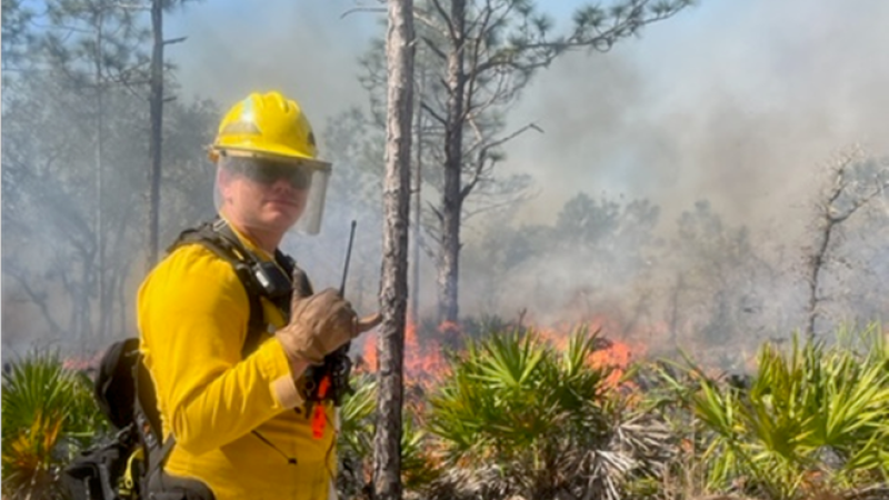 Ryan works on a prescribed fire at Yellow River Marsh Preserve State Park.