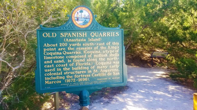 A view of the sign at the entrance way to the old Spanish quarries.