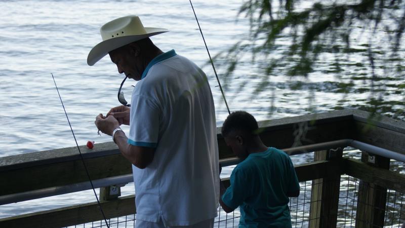 dad and son fishing