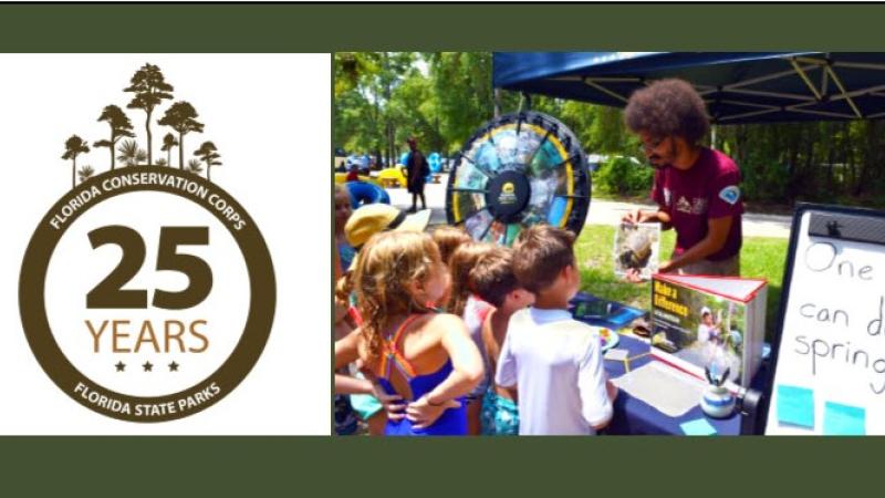 Tyler Byrd teaching park visitors about springs protections.