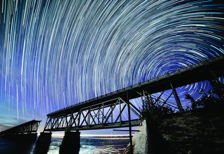 Bahia Honda Beach stars and night and railroad bridge