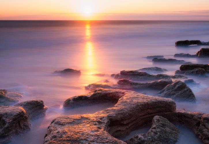 Coquina rocks during sunrise