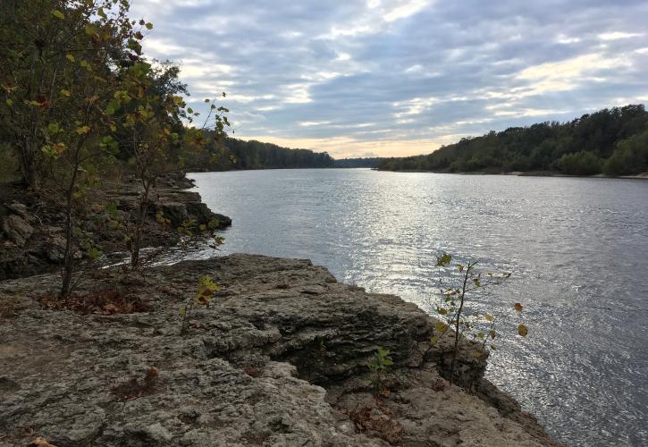 View of Apalachicola River from rock outcroppings on the shoreline.